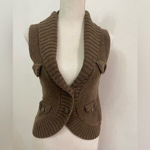 Massimo Dutti Chocolate Brown cotton wool  Women's Cardigan Vest sizeM